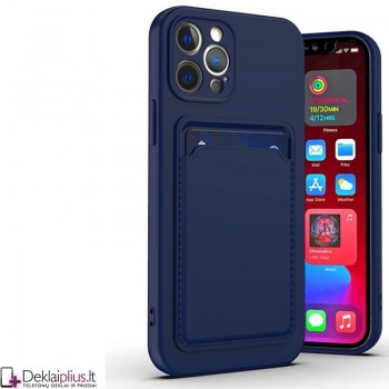 Švelnus silikoninis dėklas su kišenėle - mėlynas (telefonams Apple Iphone 12 Pro)